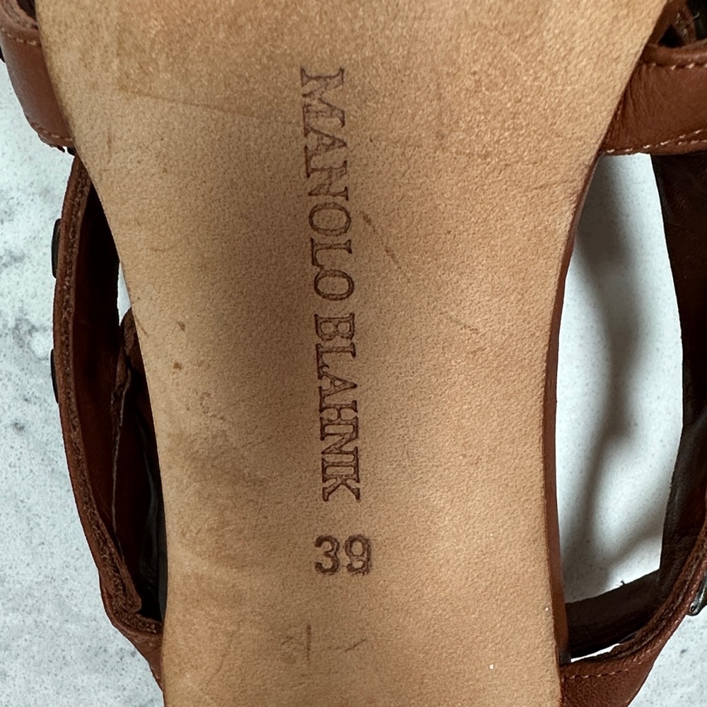 Manolo Blahnik Studded Brown Sandals - Picture 3 of 4